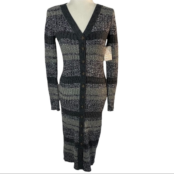 Free People Cozy Up button front knit v-neck midi dress - Picture 1 of 10